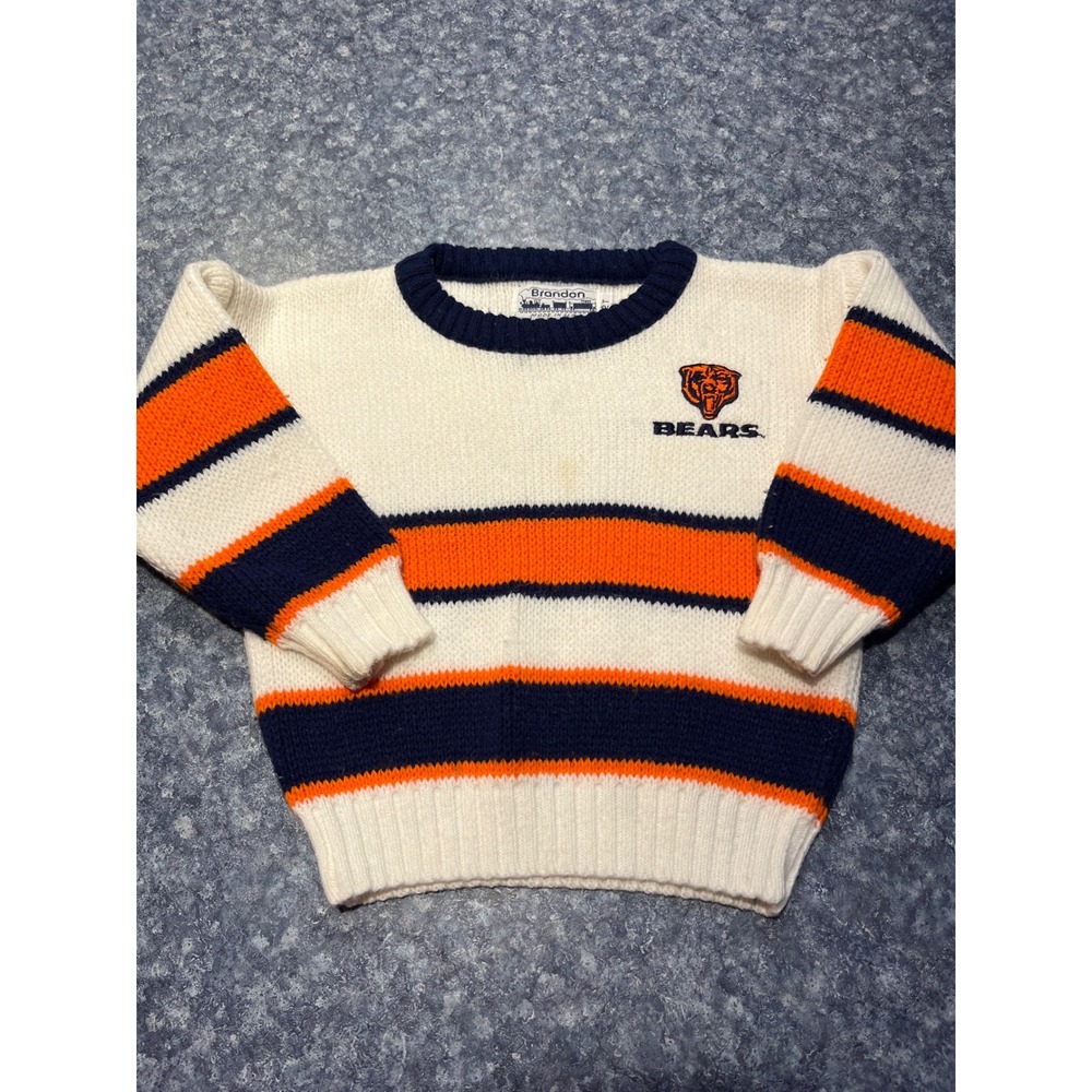 Vintage Chicago Bears Brandon Knit Sweater 2T White Orange Navy Blue Made in USA